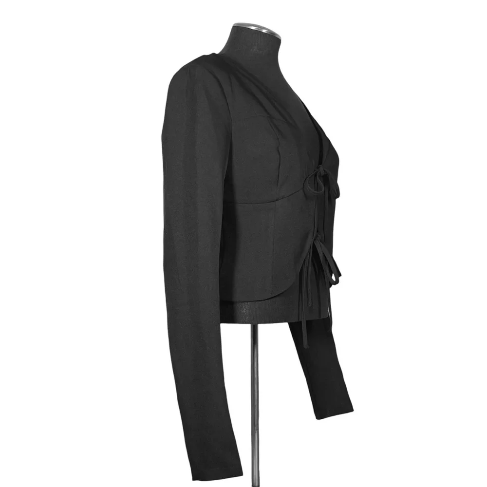 Fashion Nova - Kataya Tie Front Long Sleeve Black Top – Medium – NWT - Picture 5 of 12